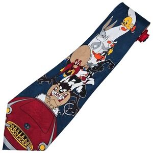 Vintage‎ 1993 Looney Tunes SAMSIN Silk Necktie Cartoon Characters Navy Blue